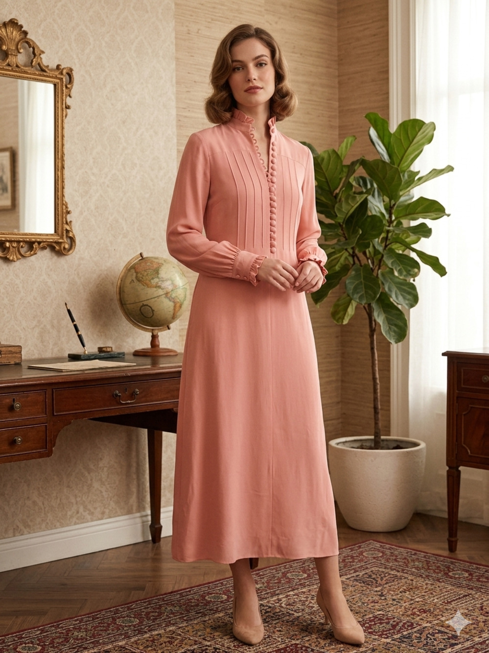 Vintage Young Edwardian Arpeja Pink Maxi Dress Cottagecore Romantic